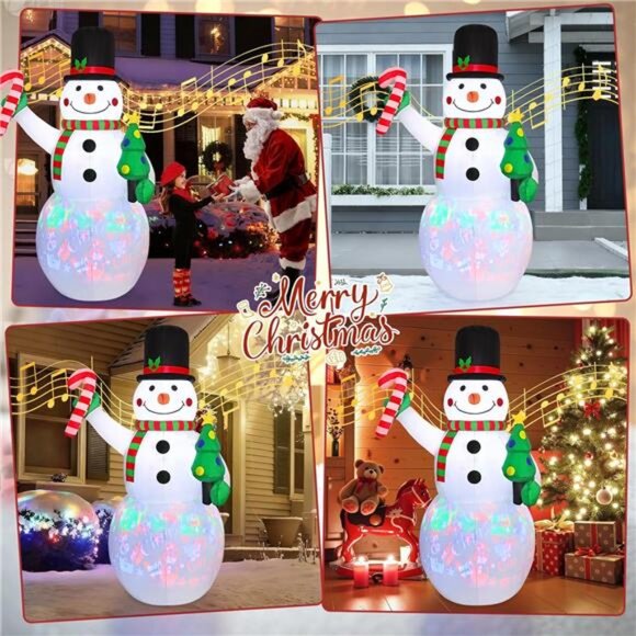 7FT Christmas Inflatable Snowman with Built-in Music Box & Rotating - Picture 5 of 8